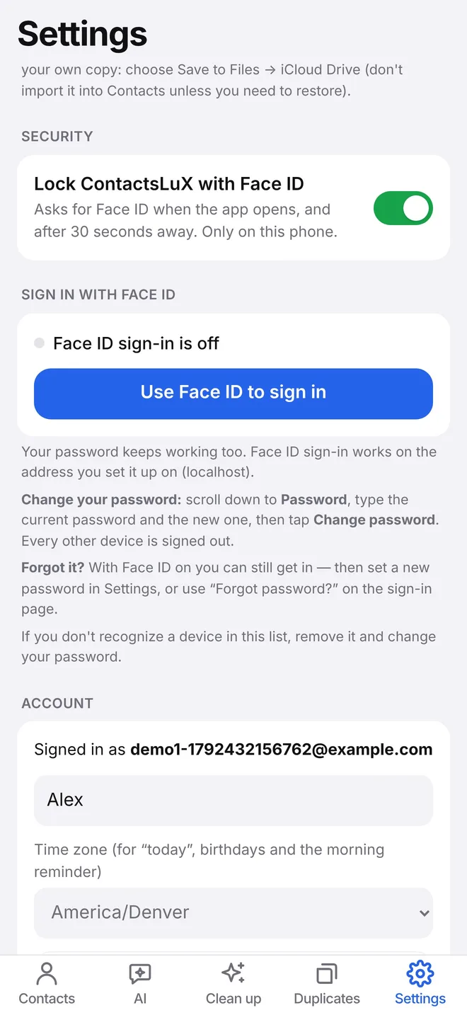 Face ID lock setting